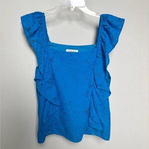 Blue Eyelet Ruffle Top